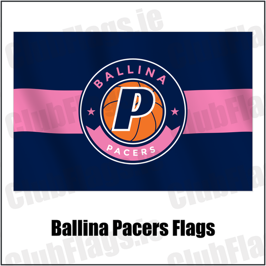 Ballina Pacers Flags with the club crest and colours, Mayo Basketball - ClubFlags.ie
