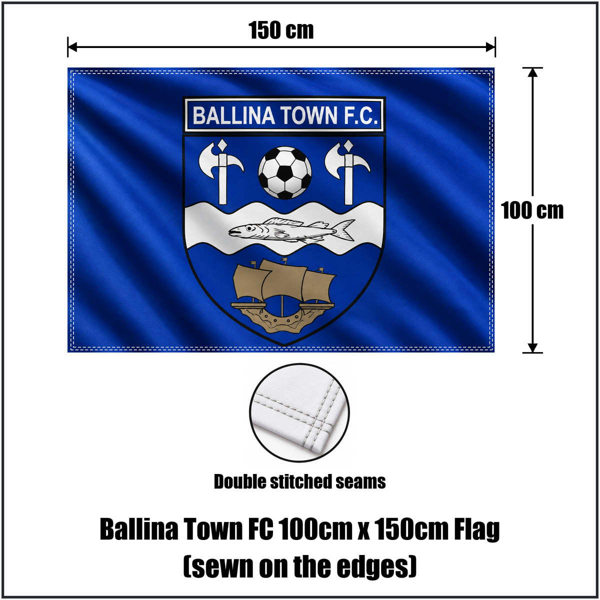 Ballina Town FC 100cm x 150cm Flag (sewn on the edges) - ClubFlags.ie