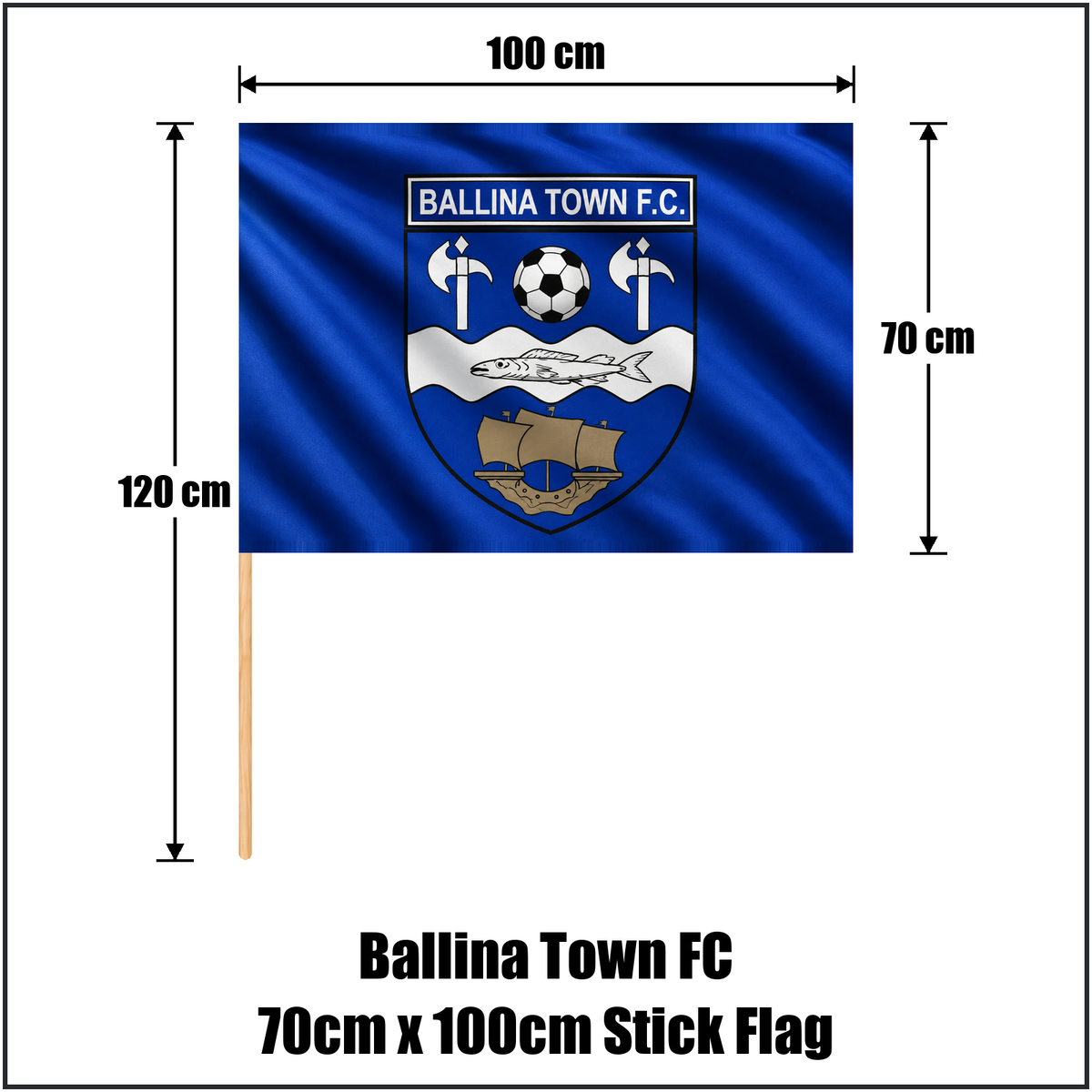 Ballina Town FC 70cm x 100cm Stick Flag - ClubFlags.ie