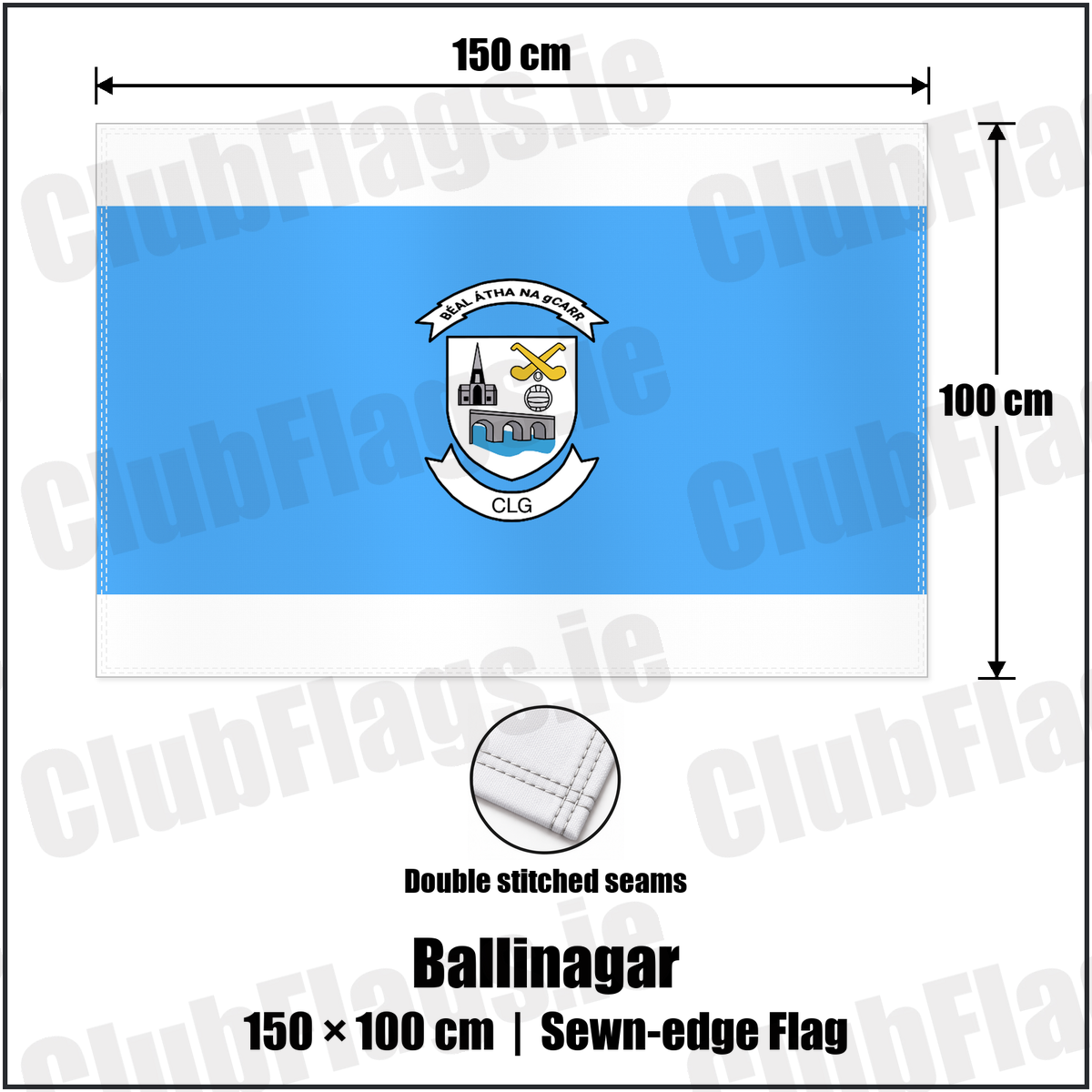 Ballinagar 100cm x 150cm Flag (sewn on the edges) with the club crest and colours, Offaly GAA - ClubFlags.ie