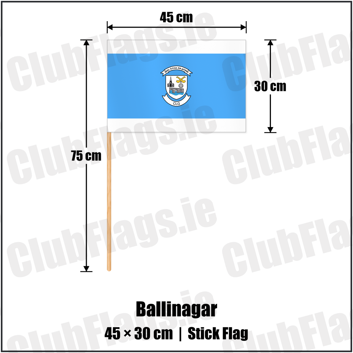 Ballinagar 30cm x 45cm Stick Flag with the club crest and colours, Offaly GAA - ClubFlags.ie