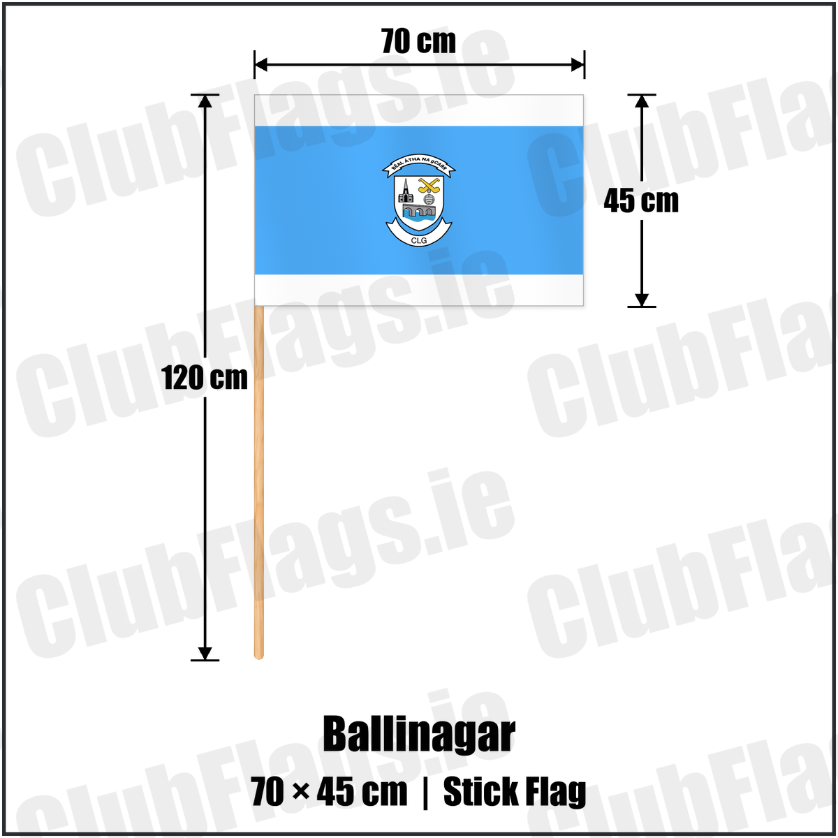 Ballinagar 45cm x 70cm Stick Flag with the club crest and colours, Offaly GAA - ClubFlags.ie