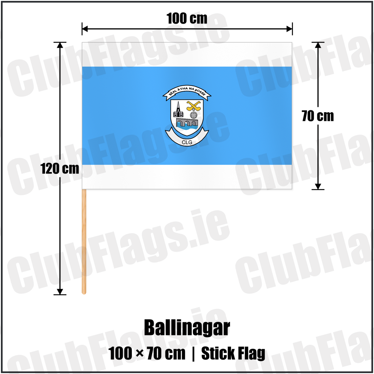 Ballinagar 70cm x 100cm Stick Flag with the club crest and colours, Offaly GAA - ClubFlags.ie