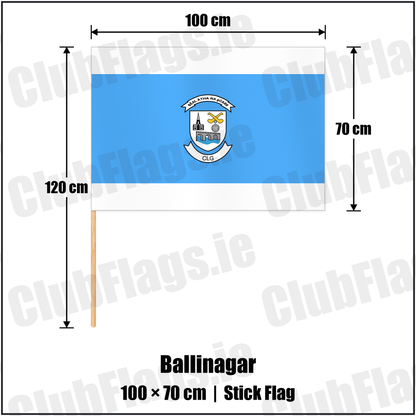 Ballinagar 70cm x 100cm Stick Flag with the club crest and colours, Offaly GAA - ClubFlags.ie