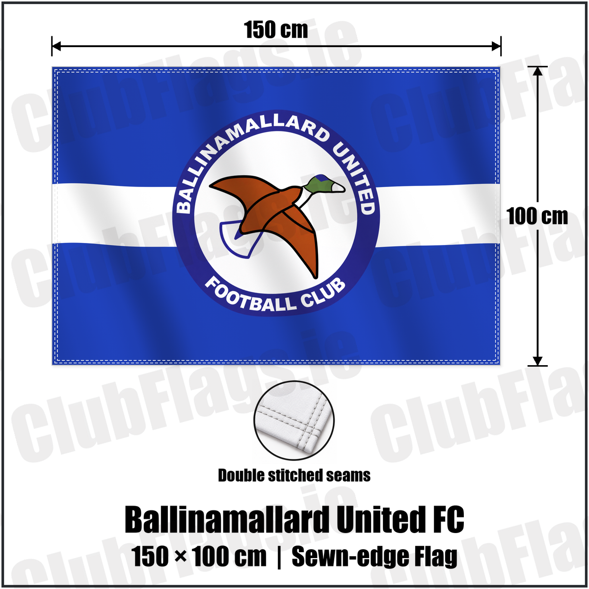 Ballinamallard United FC 100cm x 150cm Flag (sewn on the edges) with the verified club crest and colours, Fermanagh Football - ClubFlags.ie