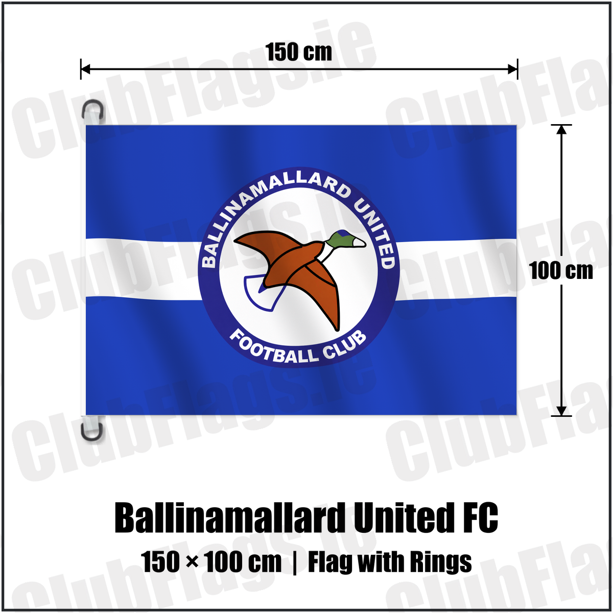 Ballinamallard United FC 150cm x 100cm Flag Pole Flag with Rings with the verified club crest and colours, Fermanagh Football - ClubFlags.ie