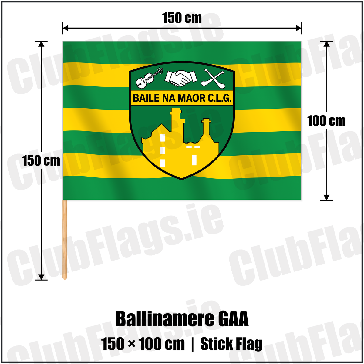 Ballinamere GAA 100cm x 150cm Stick Flag with the verified club crest and colours, Offaly GAA - ClubFlags.ie