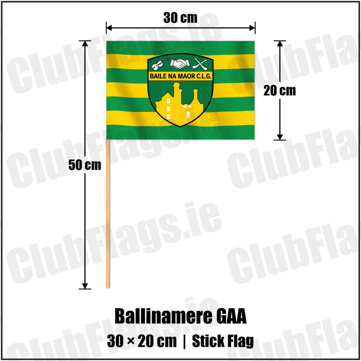 Ballinamere GAA 20cm x 30cm Stick Flag with the verified club crest and colours, Offaly GAA - ClubFlags.ie