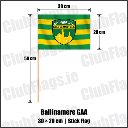 Ballinamere GAA 20cm x 30cm Stick Flag with the verified club crest and colours, Offaly GAA - ClubFlags.ie
