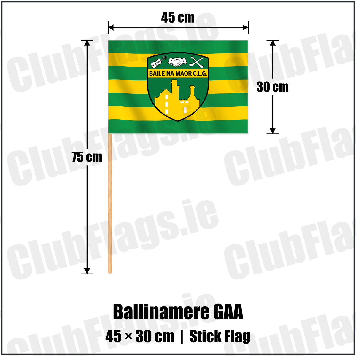 Ballinamere GAA 30cm x 45cm Stick Flag with the verified club crest and colours, Offaly GAA - ClubFlags.ie