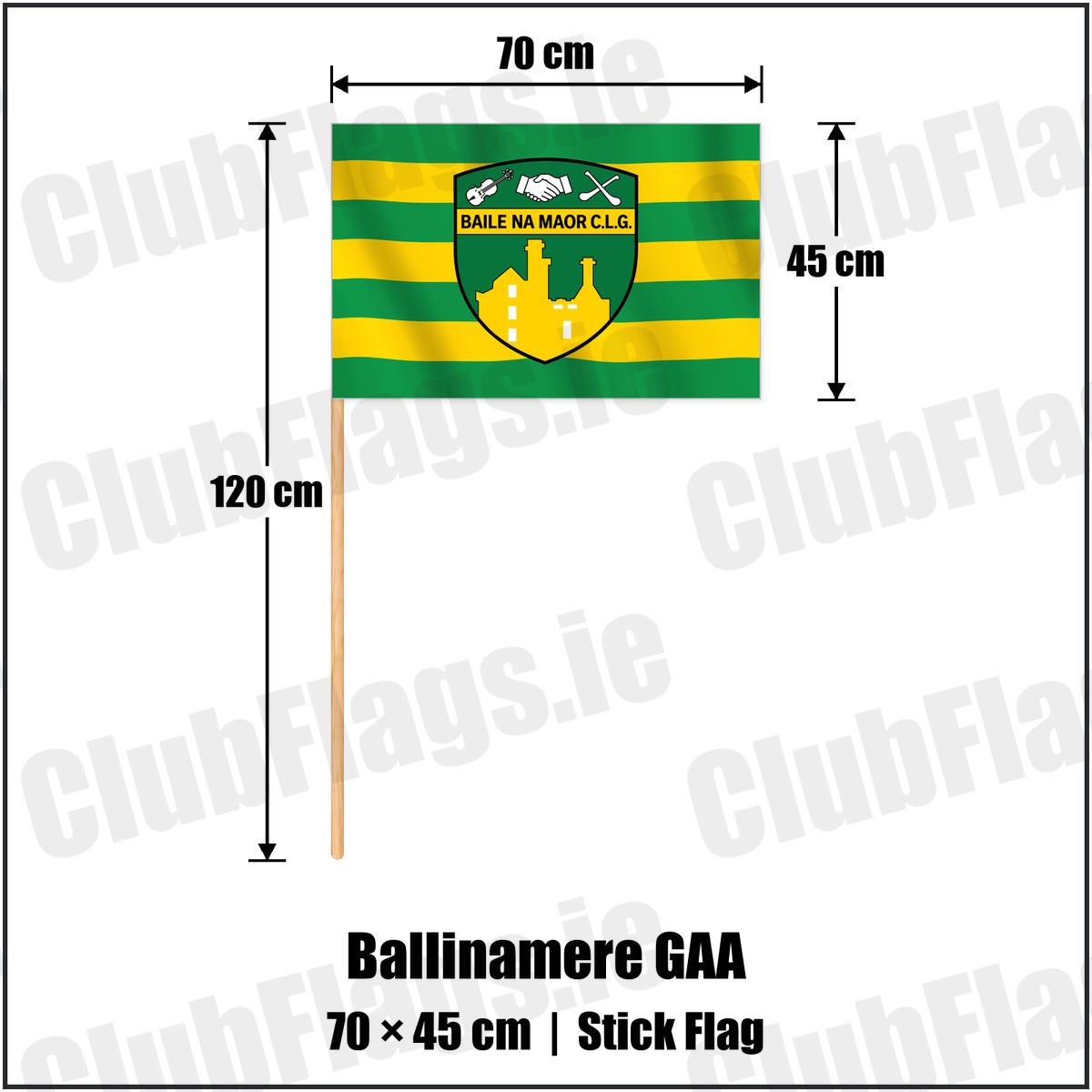 Ballinamere GAA 45cm x 70cm Stick Flag with the verified club crest and colours, Offaly GAA - ClubFlags.ie