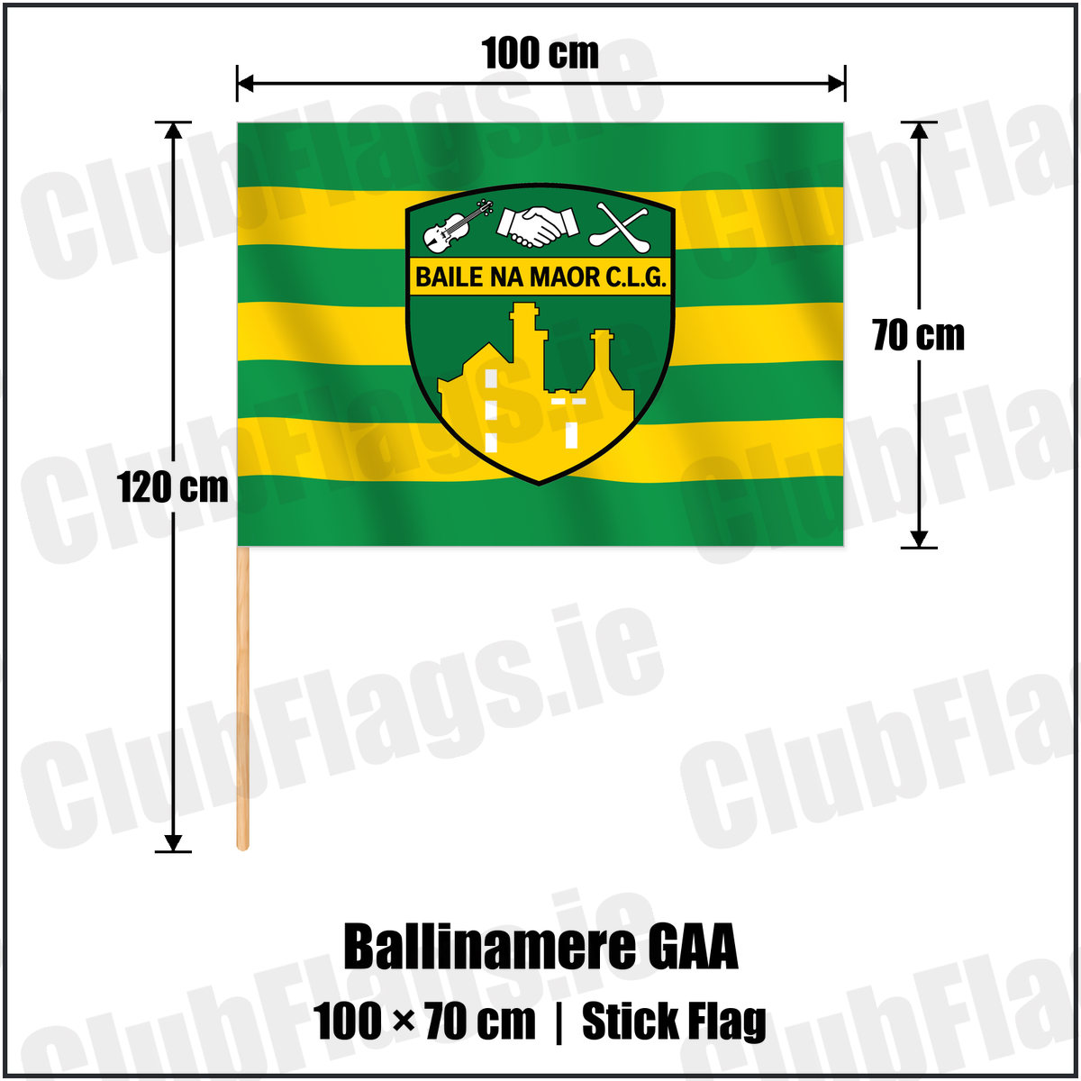 Ballinamere GAA 70cm x 100cm Stick Flag with the verified club crest and colours, Offaly GAA - ClubFlags.ie
