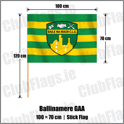 Ballinamere GAA 70cm x 100cm Stick Flag with the verified club crest and colours, Offaly GAA - ClubFlags.ie