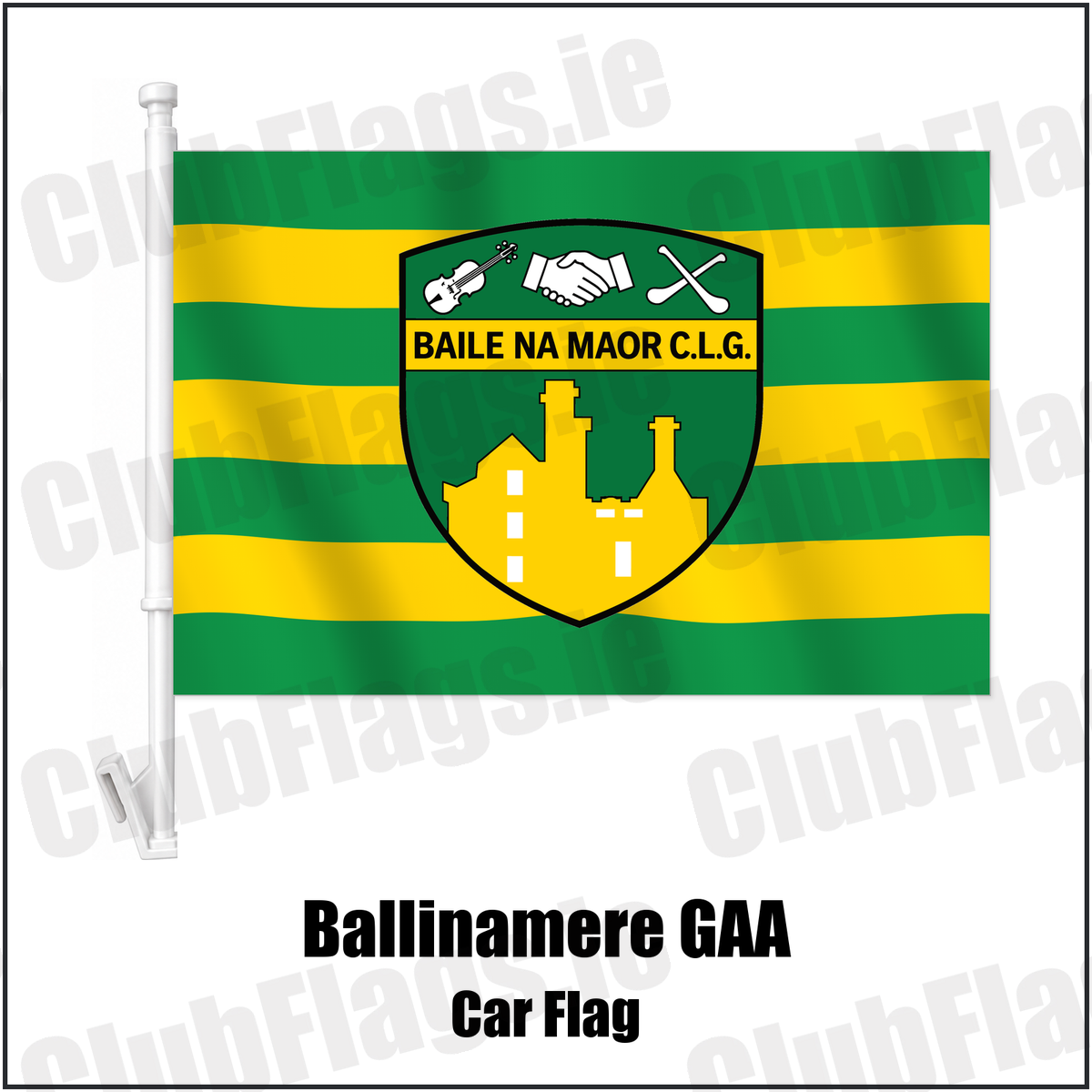 Ballinamere GAA Car Flag with the verified club crest and colours, Offaly GAA - ClubFlags.ie