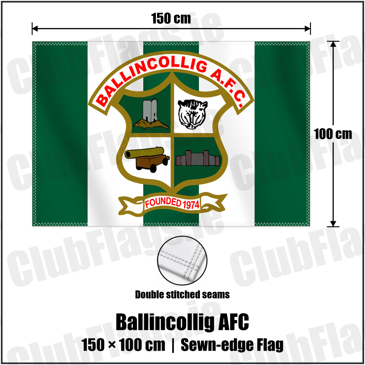 Ballincollig AFC 100cm x 150cm Flag (sewn on the edges) with the verified club crest and colours, Cork Football - ClubFlags.ie