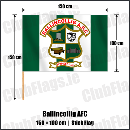 Ballincollig AFC 100cm x 150cm Stick Flag with the verified club crest and colours, Cork Football - ClubFlags.ie