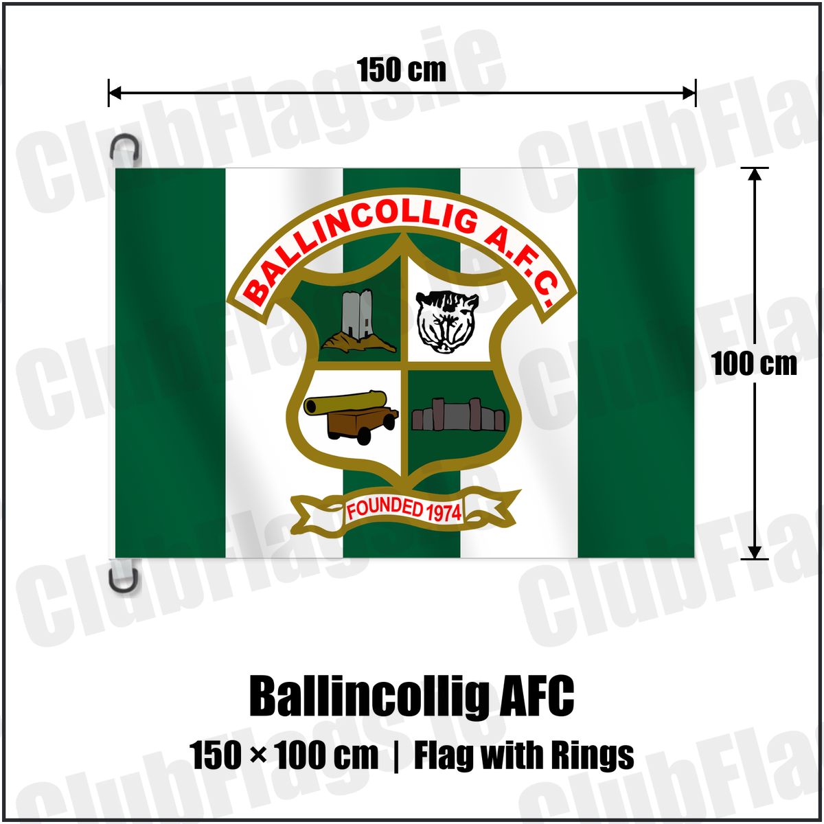 Ballincollig AFC 150cm x 100cm Flag Pole Flag with Rings with the verified club crest and colours, Cork Football - ClubFlags.ie
