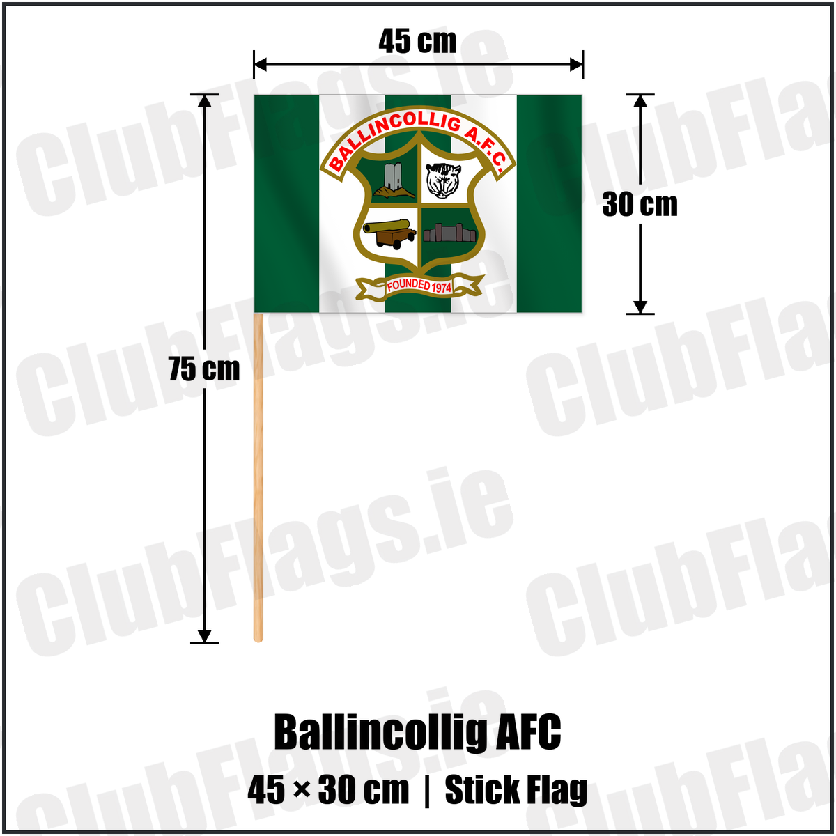 Ballincollig AFC 30cm x 45cm Stick Flag with the verified club crest and colours, Cork Football - ClubFlags.ie