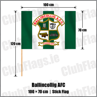 Ballincollig AFC 70cm x 100cm Stick Flag with the verified club crest and colours, Cork Football - ClubFlags.ie