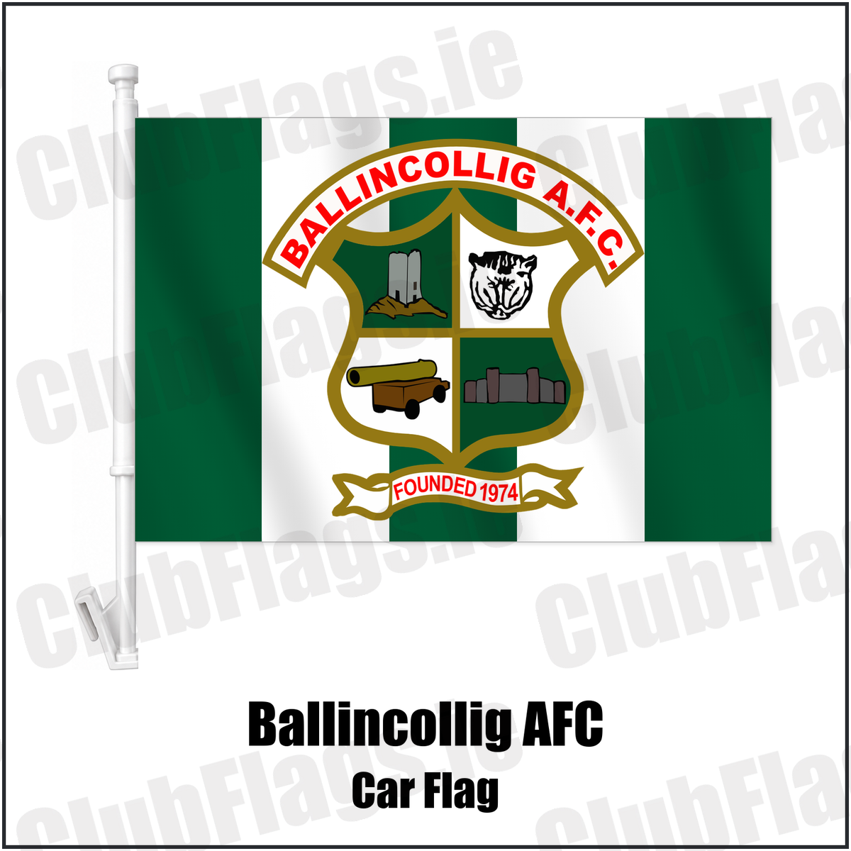 Ballincollig AFC Car Flag with the verified club crest and colours, Cork Football - ClubFlags.ie