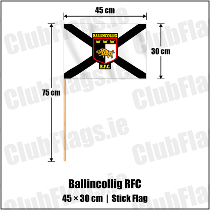 Ballincollig RFC 30cm x 45cm Stick Flag with the club crest and colours, Cork Rugby - ClubFlags.ie