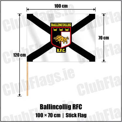 Ballincollig RFC 70cm x 100cm Stick Flag with the club crest and colours, Cork Rugby - ClubFlags.ie