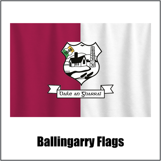 Ballingarry Flags, featuring the club crest and maroon and white colours; County Tipperary GAA. ClubFlags.ie.