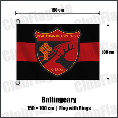 Ballingeary 150cm x 100cm Flag Pole Flag with Rings with the verified club crest and colours, Cork GAA - ClubFlags.ie