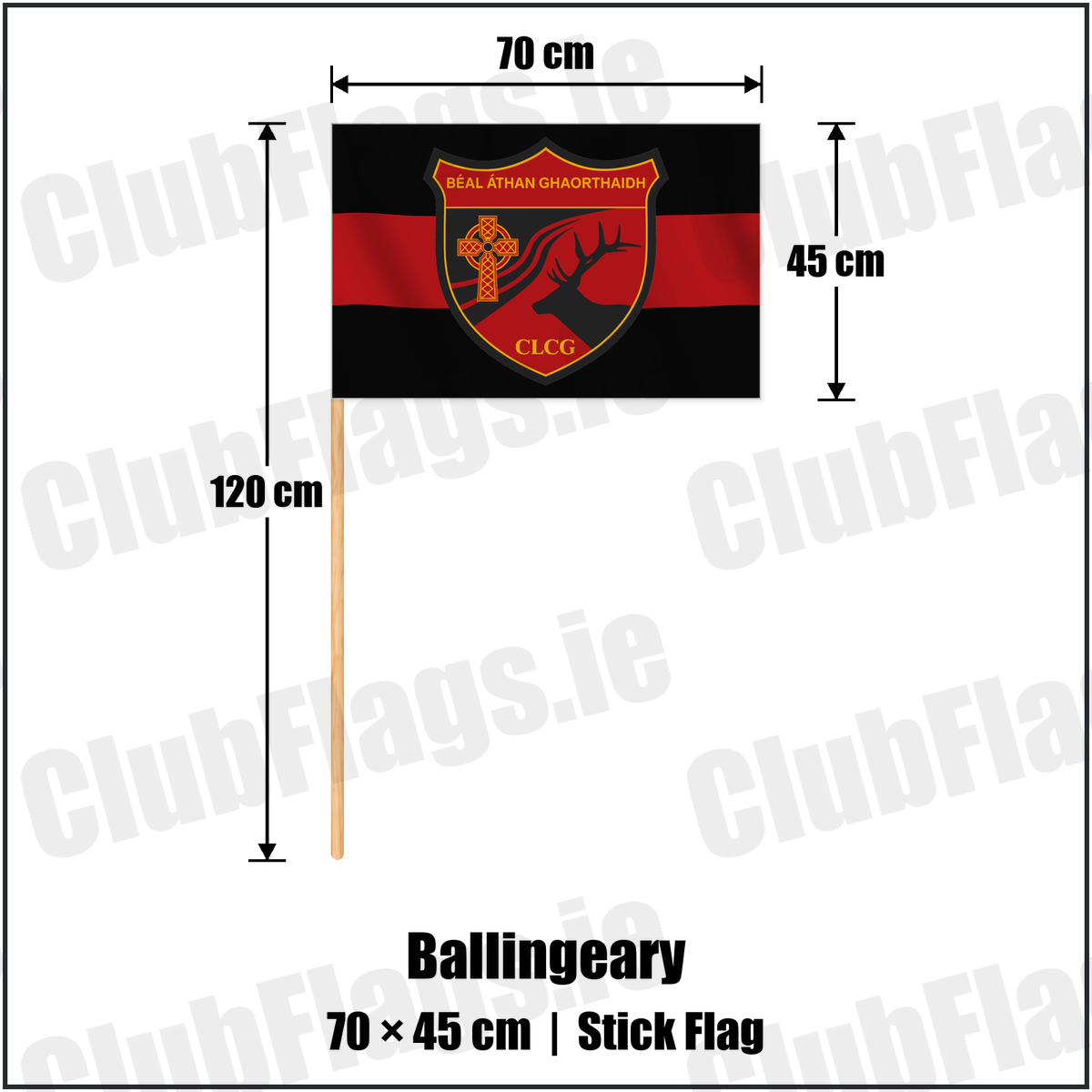 Ballingeary 45cm x 70cm Stick Flag with the verified club crest and colours, Cork GAA - ClubFlags.ie