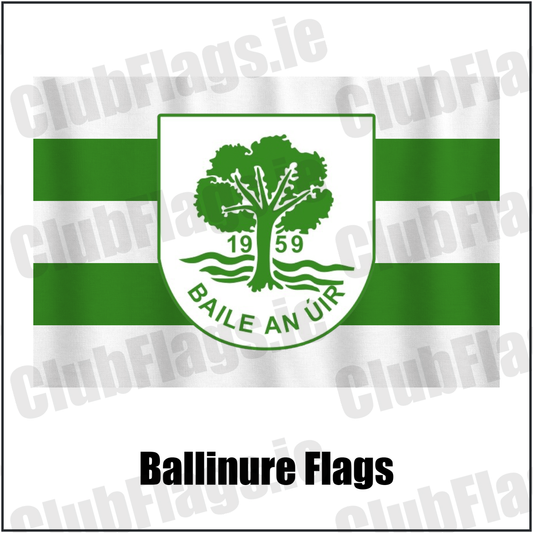 Ballinure Flags, featuring the club crest and white and green colours; County Cork GAA. ClubFlags.ie.