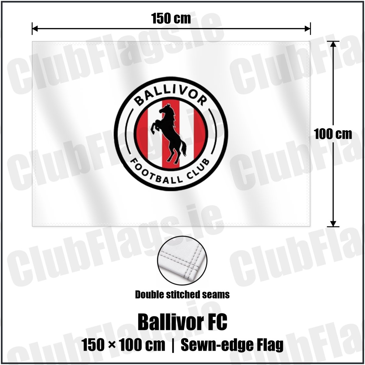 Ballivor FC 100cm x 150cm Flag (sewn on the edges) with the club crest and colours, Meath Football - ClubFlags.ie
