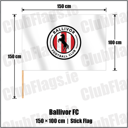 Ballivor FC 100cm x 150cm Stick Flag with the club crest and colours, Meath Football - ClubFlags.ie