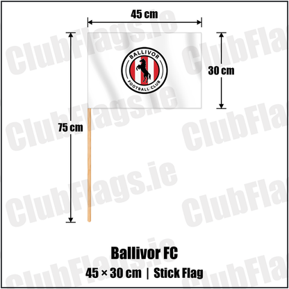 Ballivor FC 30cm x 45cm Stick Flag with the club crest and colours, Meath Football - ClubFlags.ie