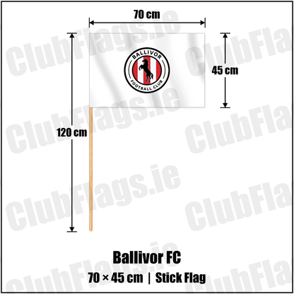 Ballivor FC 45cm x 70cm Stick Flag with the club crest and colours, Meath Football - ClubFlags.ie