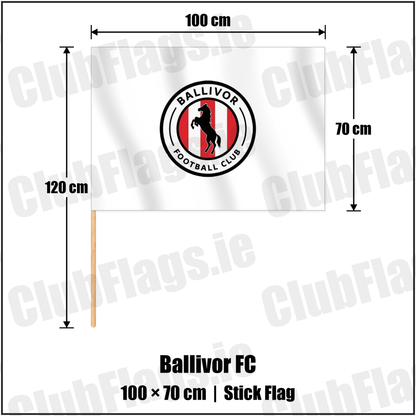 Ballivor FC 70cm x 100cm Stick Flag with the club crest and colours, Meath Football - ClubFlags.ie