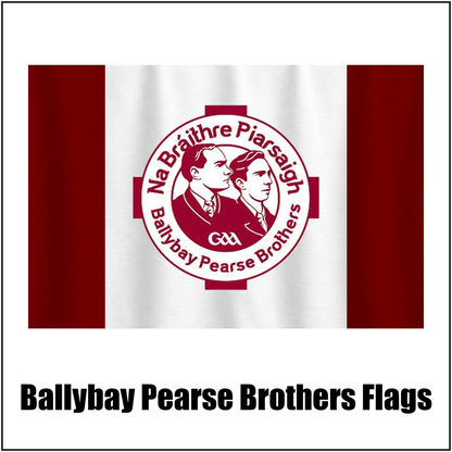 Ballybay Pearse Brothers Flags, featuring the club crest and maroon and white colours; County Monaghan GAA. ClubFlags.ie.