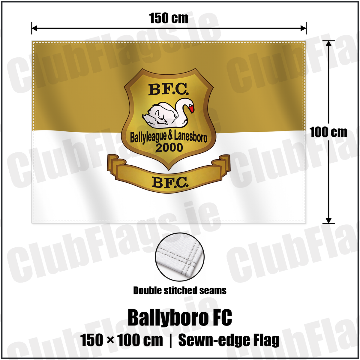 Ballyboro FC 100cm x 150cm Flag (sewn on the edges) with the verified club crest and colours, Roscommon Football - ClubFlags.ie