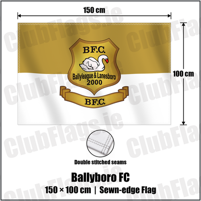 Ballyboro FC 100cm x 150cm Flag (sewn on the edges) with the verified club crest and colours, Roscommon Football - ClubFlags.ie