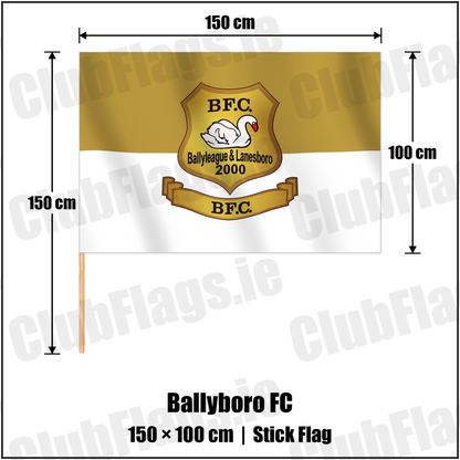 Ballyboro FC 100cm x 150cm Stick Flag with the verified club crest and colours, Roscommon Football - ClubFlags.ie