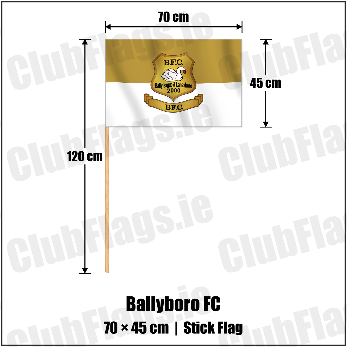 Ballyboro FC 45cm x 70cm Stick Flag with the verified club crest and colours, Roscommon Football - ClubFlags.ie
