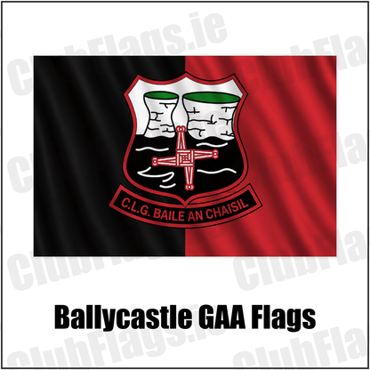 Ballycastle GAA Flags with the club crest and colours, Mayo GAA - ClubFlags.ie