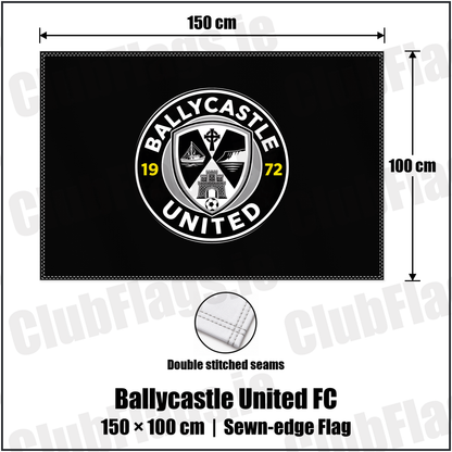 Ballycastle United FC 100cm x 150cm Flag (sewn on the edges) with the club crest and colours, Antrim Football - ClubFlags.ie