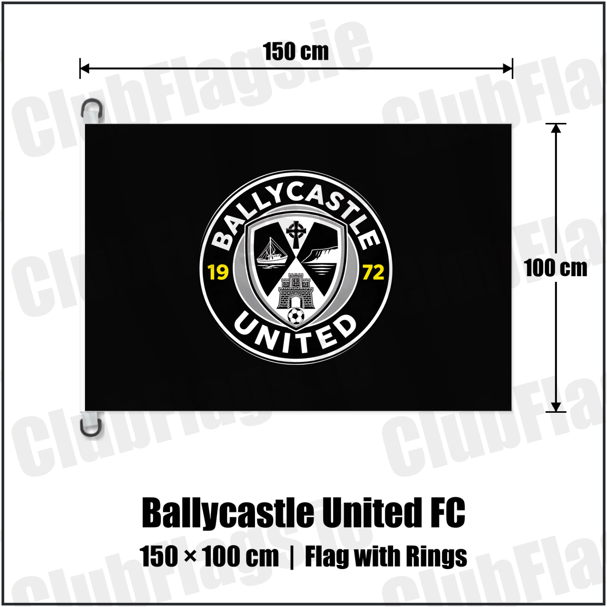 Ballycastle United FC 150cm x 100cm Flag Pole Flag with Rings with the club crest and colours, Antrim Football - ClubFlags.ie