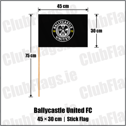 Ballycastle United FC 30cm x 45cm Stick Flag with the club crest and colours, Antrim Football - ClubFlags.ie