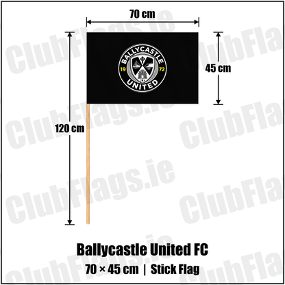 Ballycastle United FC 45cm x 70cm Stick Flag with the club crest and colours, Antrim Football - ClubFlags.ie