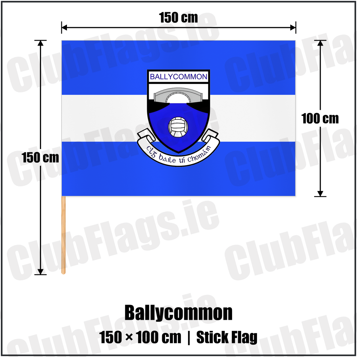 Ballycommon 100cm x 150cm Stick Flag with the club crest and colours, Offaly GAA - ClubFlags.ie
