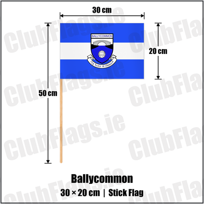 Ballycommon 20cm x 30cm Stick Flag with the club crest and colours, Offaly GAA - ClubFlags.ie