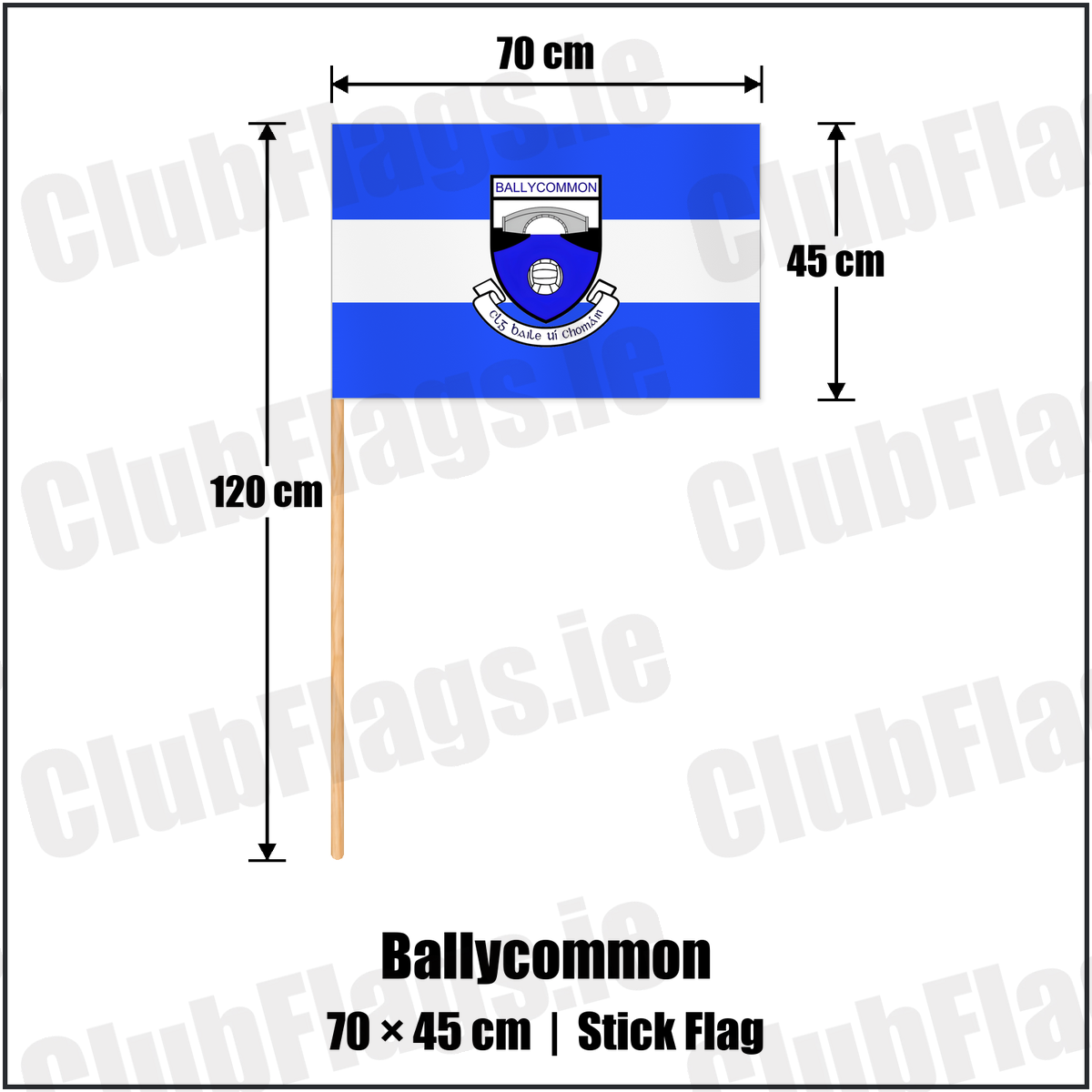Ballycommon 45cm x 70cm Stick Flag with the club crest and colours, Offaly GAA - ClubFlags.ie
