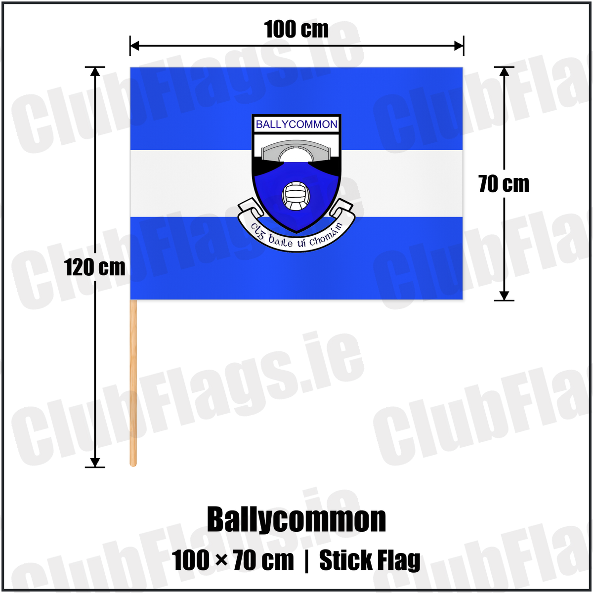 Ballycommon 70cm x 100cm Stick Flag with the club crest and colours, Offaly GAA - ClubFlags.ie