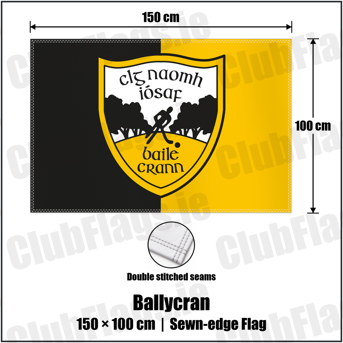 Ballycran 100cm x 150cm Flag (sewn on the edges) with the club crest and colours, Down GAA - ClubFlags.ie